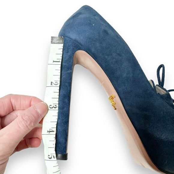 PRADA Calzature Donna Blue Suede Lace Up Suede Platform Heels Pumps Women’s 38 - Picture 12 of 12